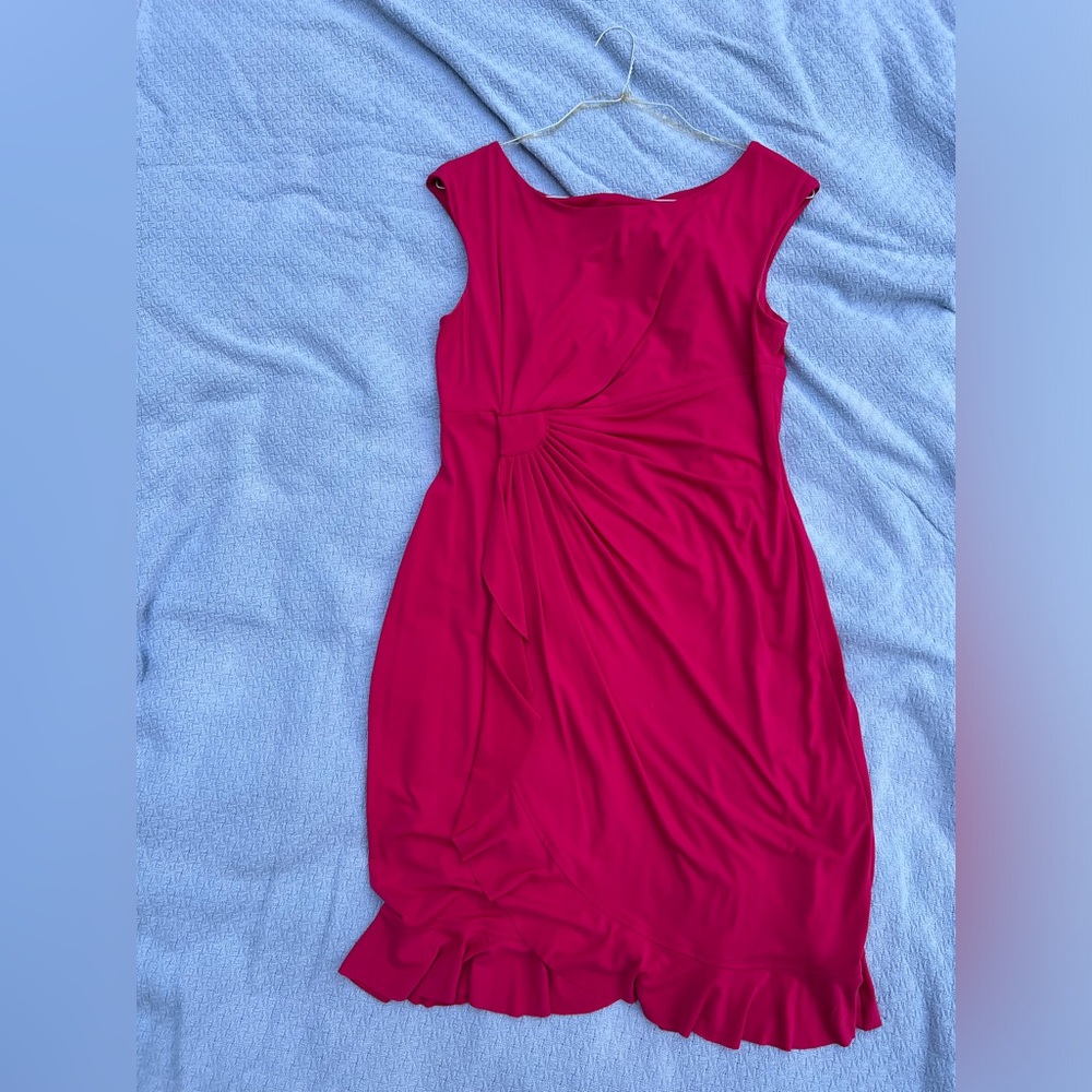 Pink dress.  Kneelength.